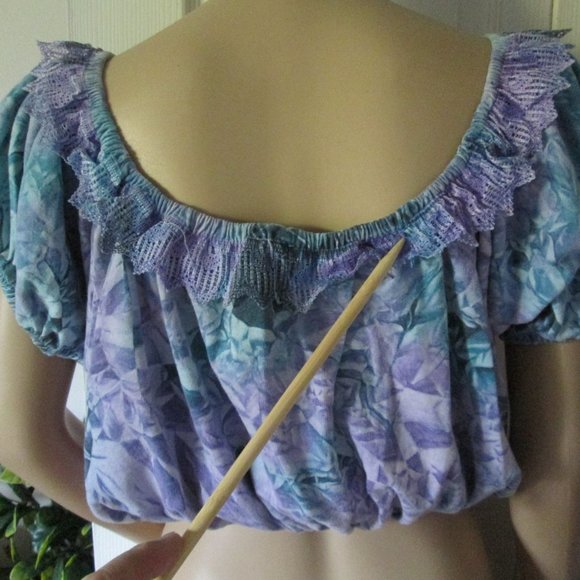 Vintage 80's Purple Puff sleeve crop top S M L - Picture 9 of 9
